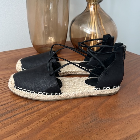 Eileen Fisher Lace LT Black Leather Espadrille Flats - Picture 5 of 9